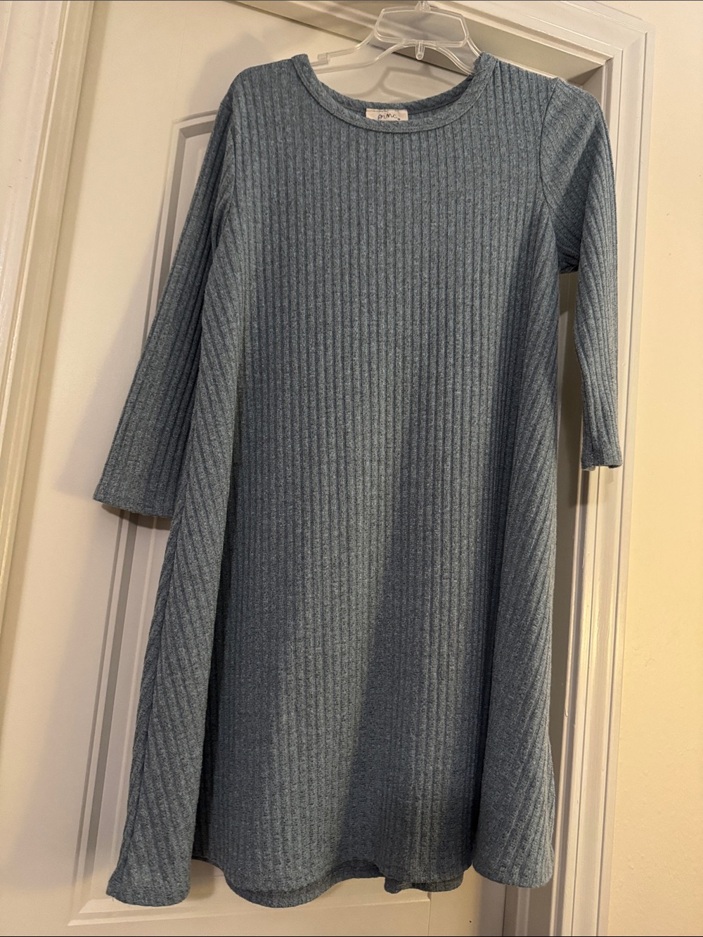 Pinc Ribbed A-Line Dress in Dusty Blue